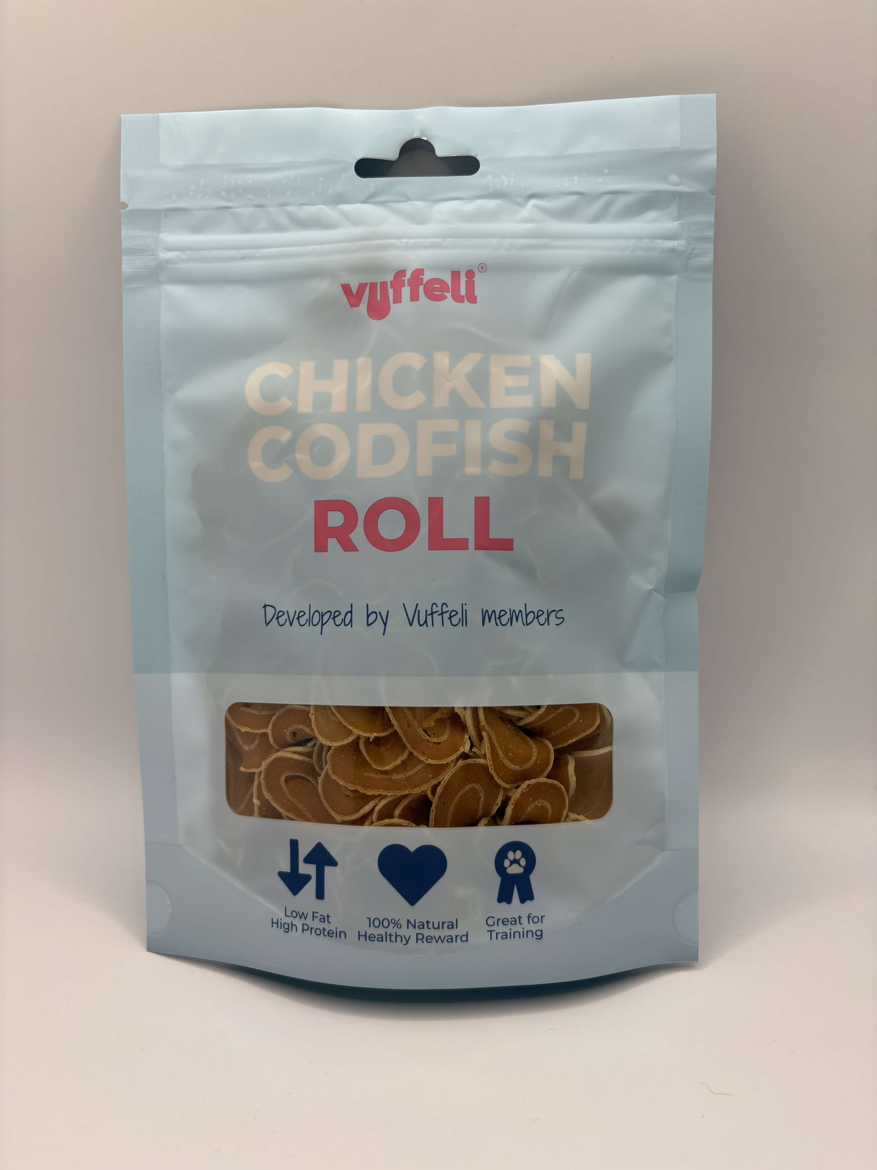 Vuffeli Soft Treats: Chicken Codfish Rolls